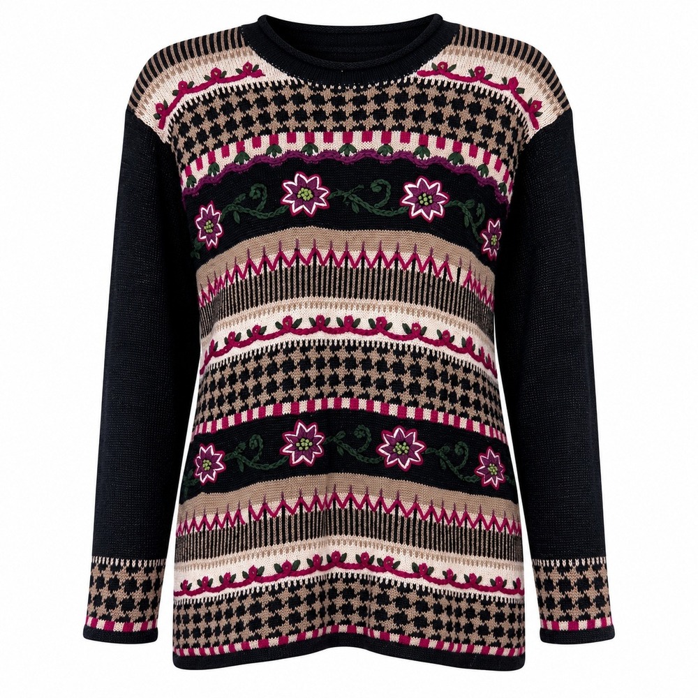 Paul Harris Design Cottagecore Floral Knit Sweater Women Size M Grandmacore Boho